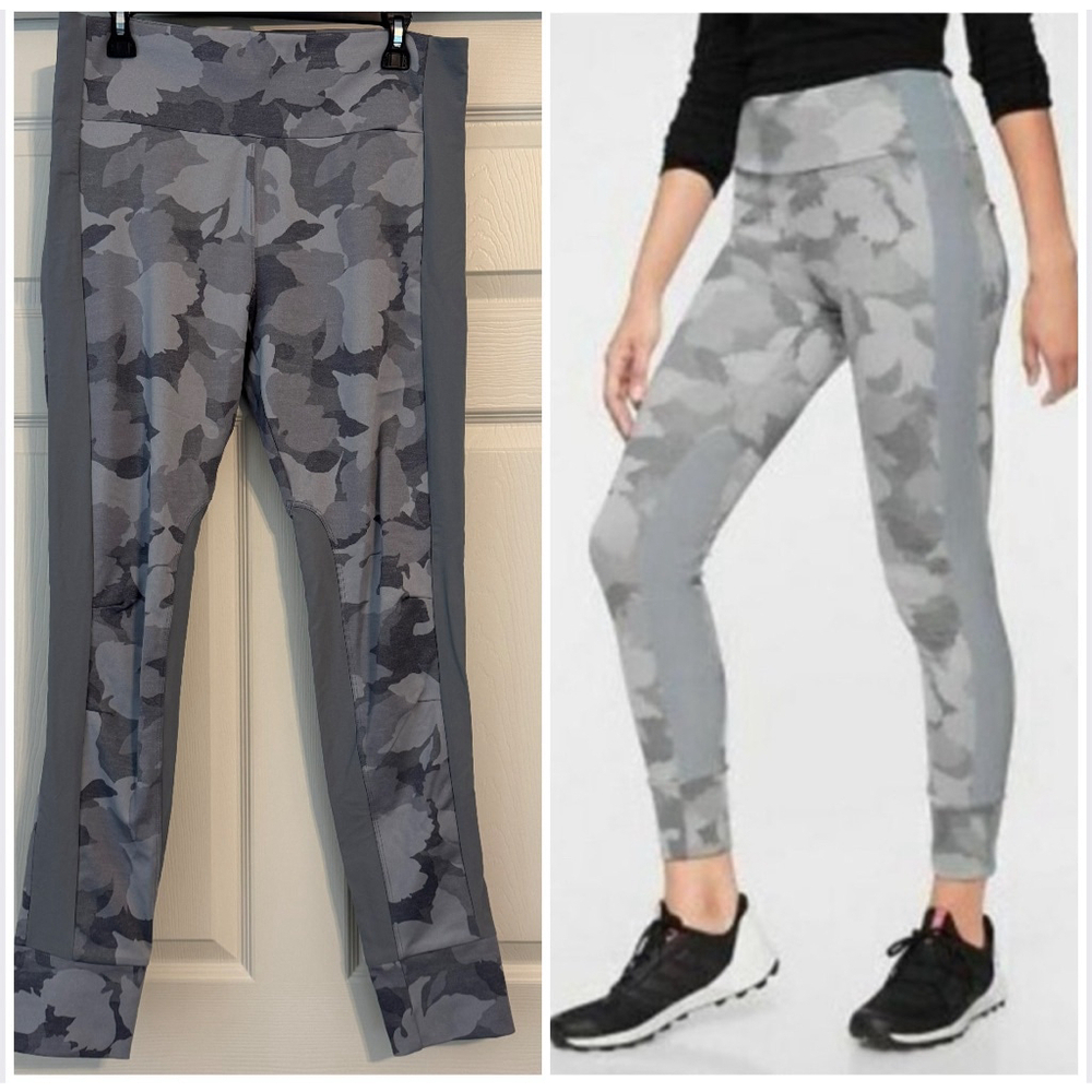 Athleta Essex Leaf Print Gray Leggings Size Large Tall